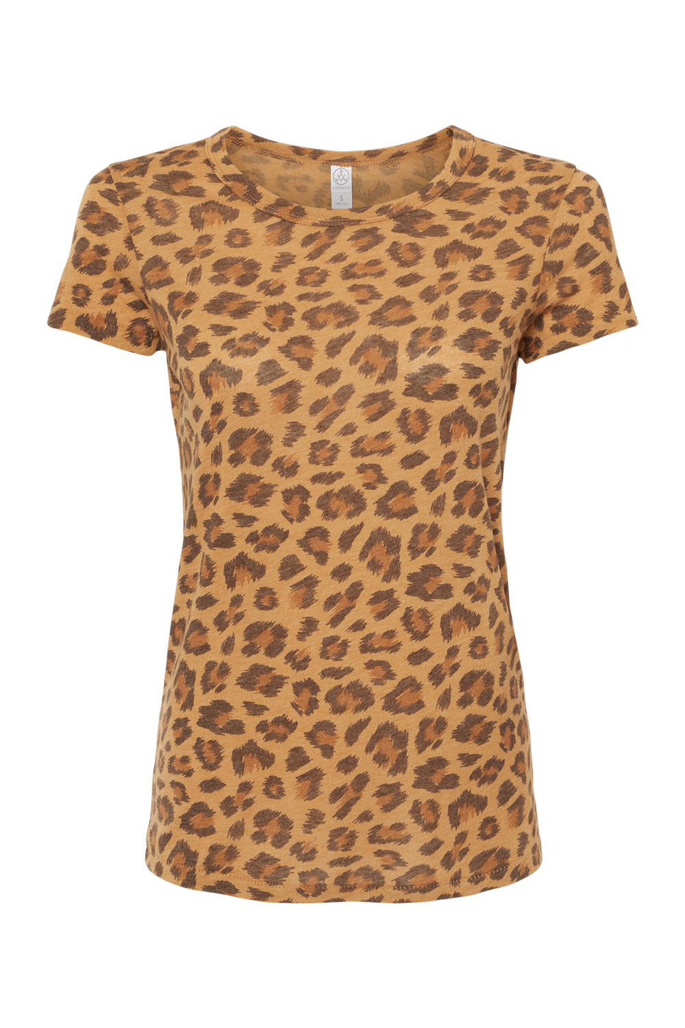 Alternative 1940 Womens Ideal Short Sleeve Crewneck T-Shirt Leopard Flat Front