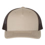 Richardson Mens 5 Panel Snapback Trucker Hat - Khaki/Coffee Brown - NEW