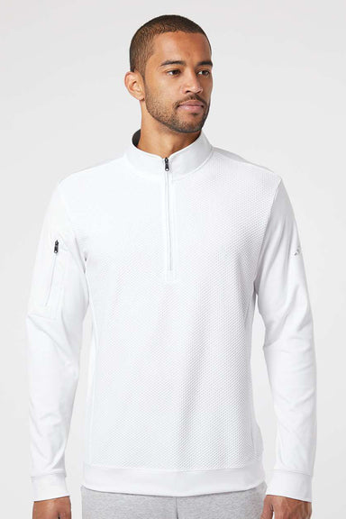 Adidas A295 Mens Performance 1/4 Zip Pullover White Model Front