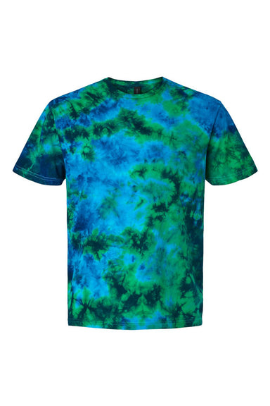 Dyenomite 640LM Mens LaMer Over Dyed Crinkle Tie Dyed Short Sleeve Crewneck T-Shirt Caribbean Flat Front