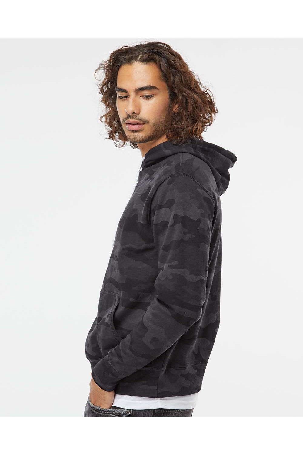 Independent Trading Co. AFX90UN Mens Hooded Sweatshirt Hoodie Black Camo Model Side