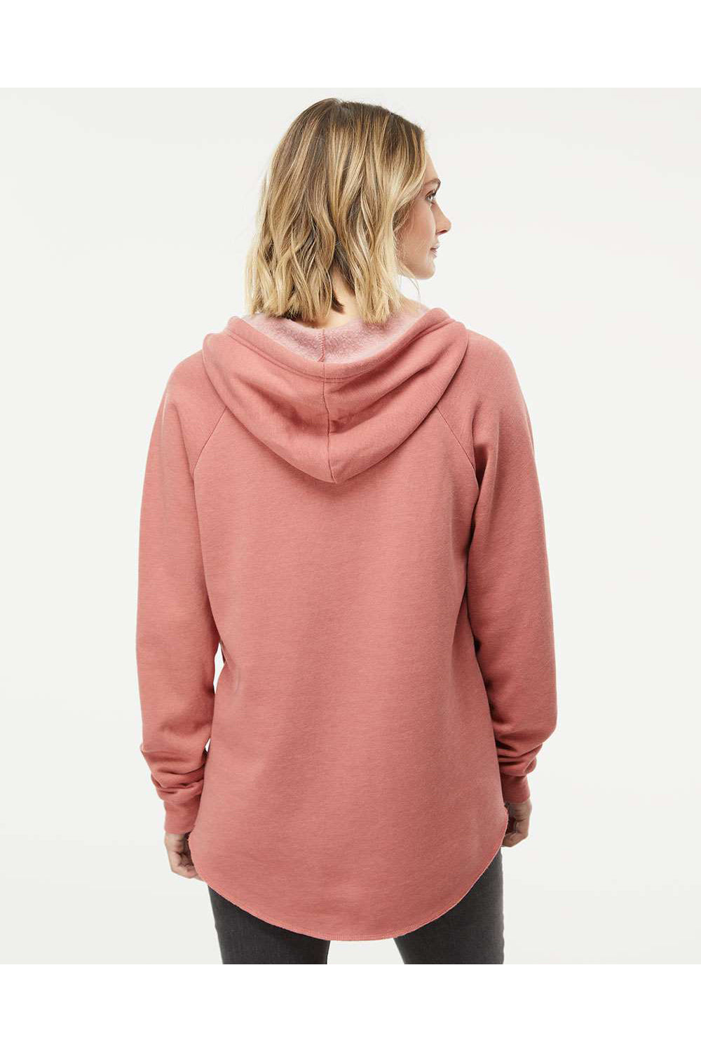 Independent Trading Co. PRM2500 Womens California Wave Wash Hooded Sweatshirt Hoodie Dusty Rose Model Back