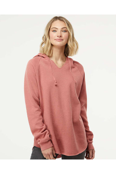 Independent Trading Co. PRM2500 Womens California Wave Wash Hooded Sweatshirt Hoodie Dusty Rose Model Front