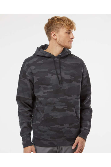 Independent Trading Co. IND4000 Mens Hooded Sweatshirt Hoodie Black Camo Model Front
