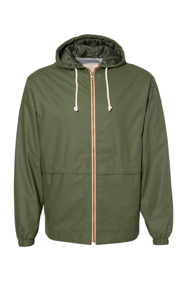 Weatherproof 193910 Mens Vintage Full Zip Hooded Rain Jacket Bronze Green Flat Front