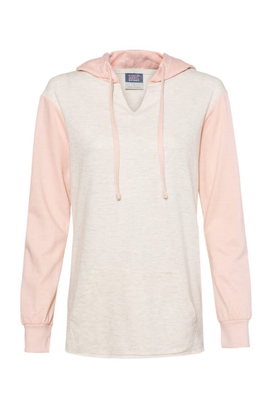 MV Sport W20145 Womens French Terry Colorblock Hooded Sweatshirt Hoodie Cameo Pink/Oatmeal Flat Front