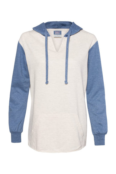 MV Sport W20145 Womens French Terry Colorblock Hooded Sweatshirt Hoodie Stonewashed Blue/Oatmeal Flat Front