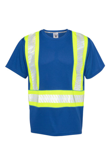 Kishigo B200-204 Mens EV Series Enhanced Visibility Short Sleeve Crewneck T-Shirt w/ Pocket Royal Blue/Lime Green Flat Front