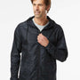 Independent Trading Co. Mens Water Resistant Full Zip Windbreaker Hooded Jacket - Black Camo - NEW