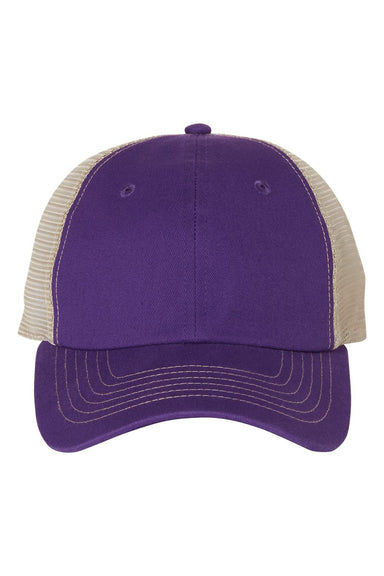 Sportsman 3100 Mens Contrast Stitch Mesh Back Hat Purple/Stone Flat Front