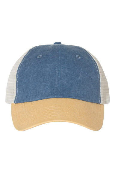 Sportsman SP510 Mens Pigment Dyed Trucker Hat Royal Blue/Mustard Yellow/Stone Flat Front