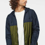 Independent Trading Company Mens Water Resistant Full Zip Windbreaker Hooded Jacket - Classic Navy Blue/Army Green