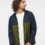Independent Trading Co. Mens Water Resistant Full Zip Windbreaker Hooded Jacket - Classic Navy Blue/Army Green - NEW