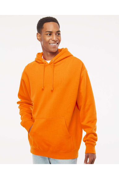 Independent Trading Co. IND4000 Mens Hooded Sweatshirt Hoodie Safety Orange Model Front