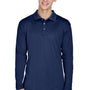 UltraClub Mens Cool & Dry Moisture Wicking Long Sleeve Polo Shirt - Navy Blue - Closeout