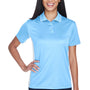 UltraClub Womens Cool & Dry Moisture Wicking Short Sleeve Polo Shirt - Columbia Blue/White - Closeout