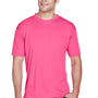 UltraClub Mens Cool & Dry Performance Moisture Wicking Short Sleeve Crewneck T-Shirt - Heliconia Pink - Closeout