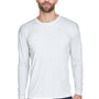 UltraClub Mens Cool & Dry Performance Moisture Wicking Long Sleeve Crewneck T-Shirt - White - Closeout