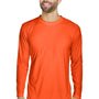 UltraClub Mens Cool & Dry Performance Moisture Wicking Long Sleeve Crewneck T-Shirt - Bright Orange - Closeout
