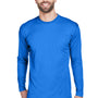 UltraClub Mens Cool & Dry Performance Moisture Wicking Long Sleeve Crewneck T-Shirt - Royal Blue - Closeout