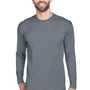 UltraClub Mens Cool & Dry Performance Moisture Wicking Long Sleeve Crewneck T-Shirt - Charcoal Grey - Closeout