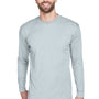 UltraClub Mens Cool & Dry Performance Moisture Wicking Long Sleeve Crewneck T-Shirt - Grey - Closeout