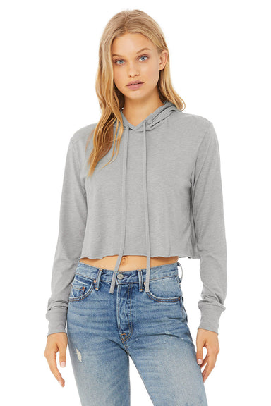 Bella + Canvas 8512 Womens Crop Long Sleeve Hooded Sweatshirt Hoodie Athletic Grey Model Front