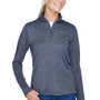 UltraClub Womens Heather Cool & Dry Performance Moisture Wicking 1/4 Zip Sweatshirt - Heather Navy Blue - Closeout
