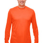 UltraClub Mens Cool & Dry Performance Moisture Wicking Long Sleeve Crewneck T-Shirt - Bright Orange - Closeout