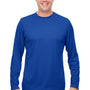 UltraClub Mens Cool & Dry Performance Moisture Wicking Long Sleeve Crewneck T-Shirt - Royal Blue - Closeout