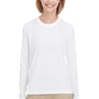 UltraClub Womens Cool & Dry Performance Moisture Wicking Long Sleeve Crewneck T-Shirt - White - Closeout