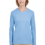 UltraClub Womens Cool & Dry Performance Moisture Wicking Long Sleeve Crewneck T-Shirt - Columbia Blue - Closeout