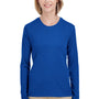 UltraClub Womens Cool & Dry Performance Moisture Wicking Long Sleeve Crewneck T-Shirt - Royal Blue - Closeout