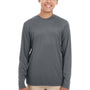 UltraClub Youth Cool & Dry Performance Moisture Wicking Long Sleeve Crewneck T-Shirt - Charcoal Grey - Closeout