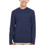 UltraClub Youth Cool & Dry Performance Moisture Wicking Long Sleeve Crewneck T-Shirt - Navy Blue - Closeout