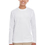 UltraClub Youth Cool & Dry Performance Moisture Wicking Long Sleeve Crewneck T-Shirt - White - Closeout