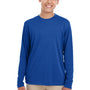 UltraClub Youth Cool & Dry Performance Moisture Wicking Long Sleeve Crewneck T-Shirt - Royal Blue - Closeout