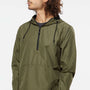 Independent Trading Company Mens Water Resistant 1/4 Zip Windbreaker Hooded Jacket - Army Green