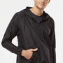 Independent Trading Company Mens Water Resistant 1/4 Zip Windbreaker Hooded Jacket - Black