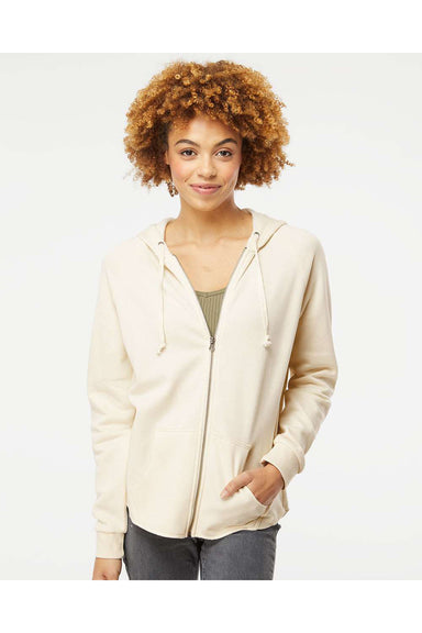 Independent Trading Co. PRM2500Z Womens California Wave Wash Full Zip Hooded Sweatshirt Hoodie Bone Model Front