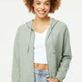 Independent Trading Company Womens California Wave Wash Full Zip Hooded Sweatshirt Hoodie w/ Pockets - Sage Green