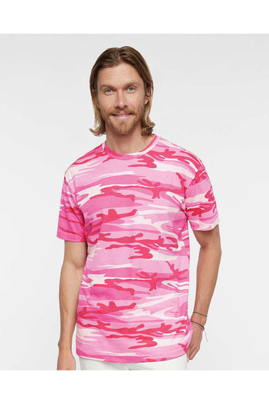 Code Five 3907 Mens Short Sleeve Crewneck T-Shirt Pink Woodland Model Front