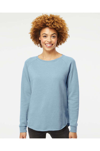 Independent Trading Co. PRM2000 Womens California Wave Wash Crewneck Sweatshirt Misty Blue Model Front