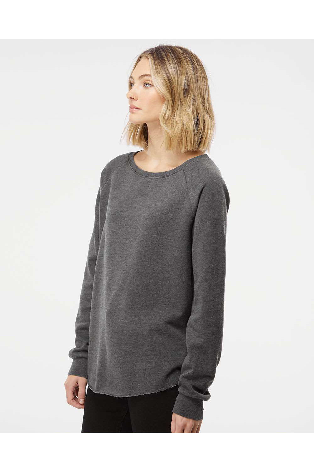 Independent Trading Co. PRM2000 Womens California Wave Wash Crewneck Sweatshirt Shadow Grey Model Side