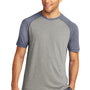 Sport-Tek Mens Moisture Wicking Short Sleeve Crewneck T-Shirt - Heather Light Grey/Heather True Navy Blue - Closeout