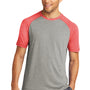 Sport-Tek Mens Moisture Wicking Short Sleeve Crewneck T-Shirt - Heather Light Grey/Heather True Red - Closeout