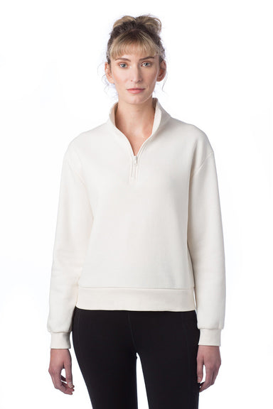 Alternative 8808PF Womens Eco Cozy Fleece Mock Neck 1/4 Zip Sweatshirt Natural Model Front