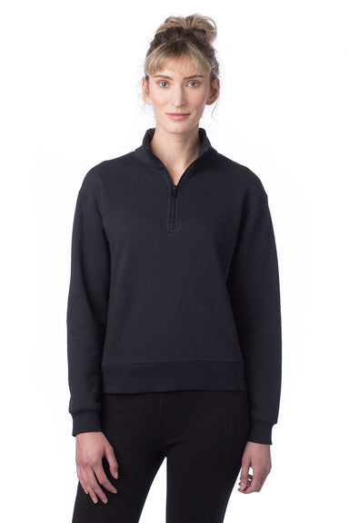 Alternative 8808PF Womens Eco Cozy Fleece Mock Neck 1/4 Zip Sweatshirt Black Model Front