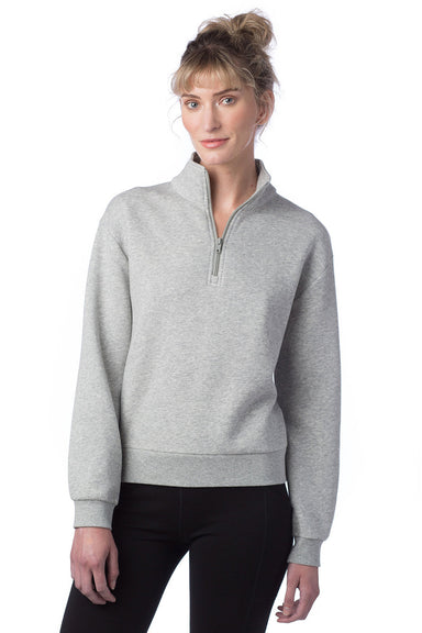 Alternative 8808PF Womens Eco Cozy Fleece Mock Neck 1/4 Zip Sweatshirt Heather Grey Model Front