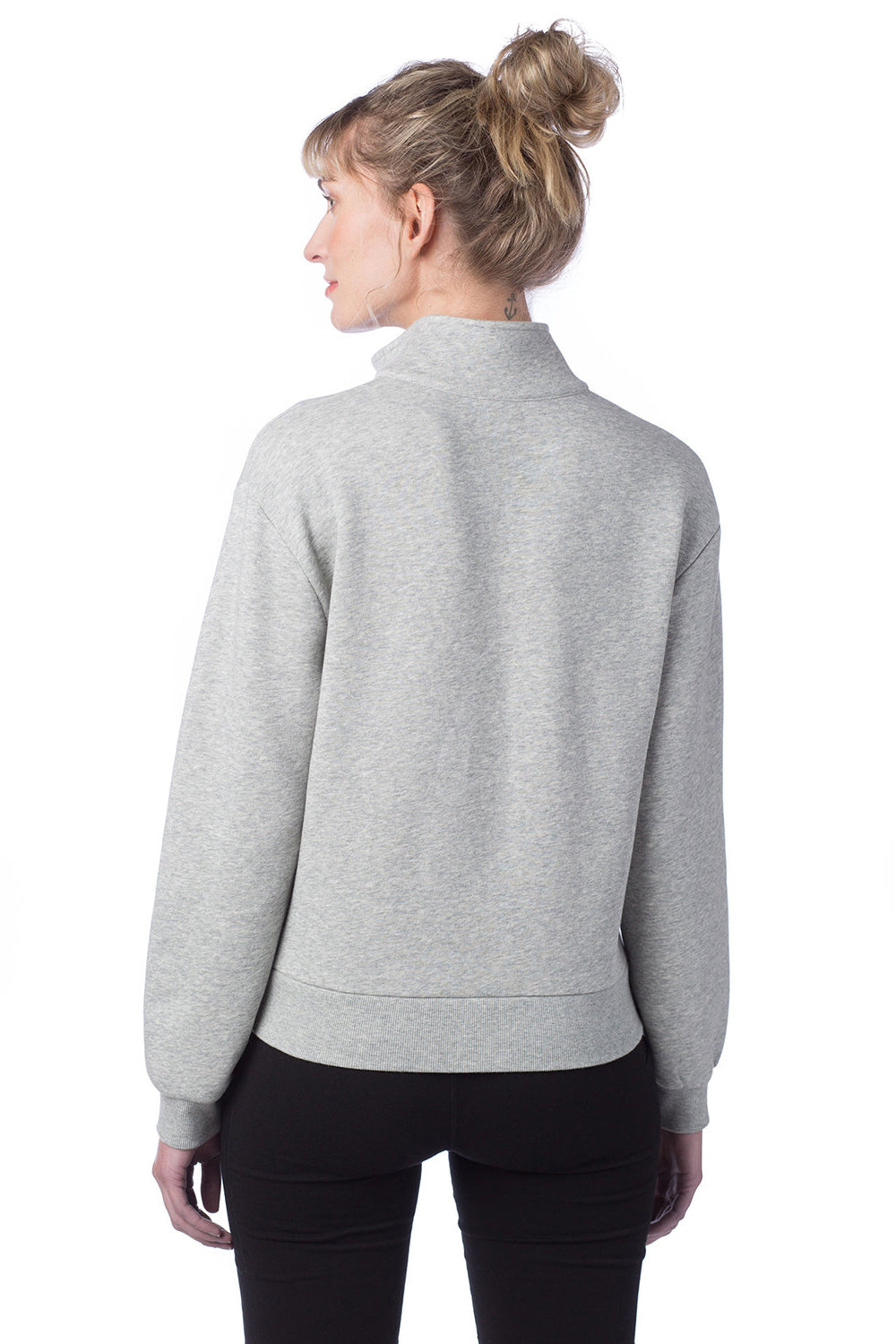 Alternative 8808PF Womens Eco Cozy Fleece Mock Neck 1/4 Zip Sweatshirt Heather Grey Model Back